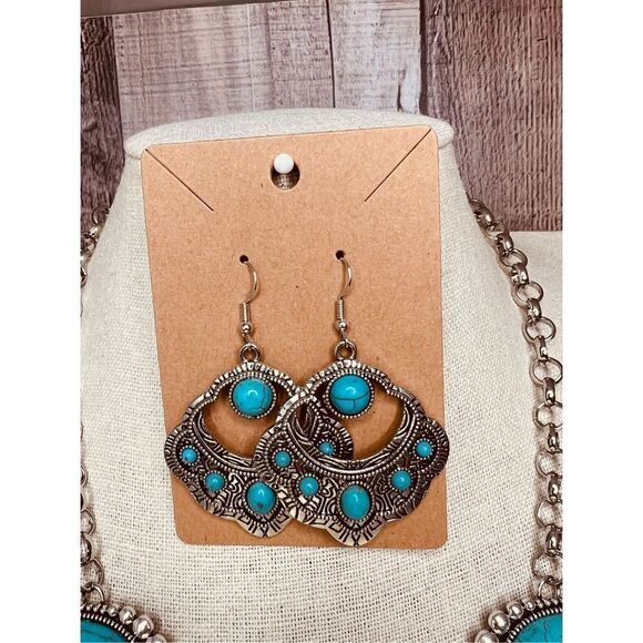 New Fashion Jewelry Set Southwest Faux Turquoise Statement Necklace Matching - Picture 8 of 15